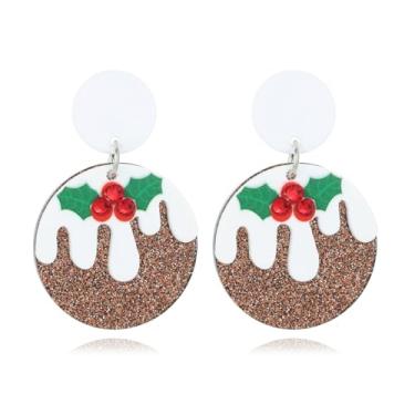 Imagem de Brincos femininos com pingente de gota de Natal, vermelho, verde, banhado a ouro, corrente longa, guirlanda de sino, neve, Papai Noel, bola redonda pendurada, gancho de peixe, joia engraçada de Natal