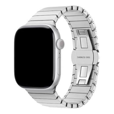 Imagem de Pulseira Aço Inoxidável Elos Fecho Borboleta Prata 42mm, Compatível com Apple Watch