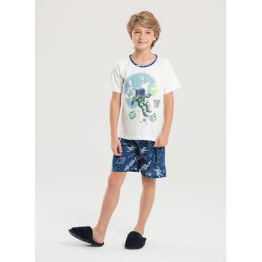 Imagem de Pijama Verão Menino Natural Camiseta e Bermuda Astronauta - Molekada, 