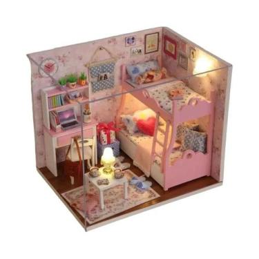 Imagem de Mini Casa De Bonecas De Madeira Modelo De Brinquedo Com Móveis Decoraç