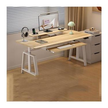 Imagem de ZzleoyuUUs-12 Mesa elevatória elétrica inteligente para escritório mesa de computador mesa de escritório mesa de estudo de jogos em casa (amarelo, 100 x 60 x 66-95 cm)