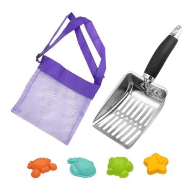 Imagem de XUNSAIL Beach Mesh Shovel with Mesh Beach Bag for Shell Collecting Big Cat Mesh Scooper Filter Sand Scooper for Picking Up Shells, Shark Tooth Sifter Dipper