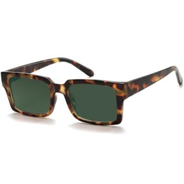 Imagem de IOHLNG Óculos de sol retrô vintage para mulheres e homens, óculos de sol retangulares modernos, proteção UV, Armação de tartaruga + lente verde, 52 millimeters