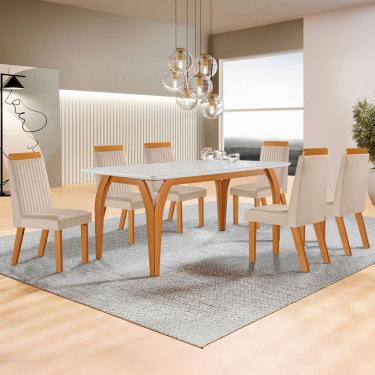 Imagem de Mesa de Jantar 4 Lugares Agata com Vidro Castanho/Cinamomo/Suede Creme - Lj Móveis