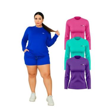 Imagem de Kit 3 Camisetas Manga Longa Proteção UV FPS50 Feminina Plus Size - Ast
