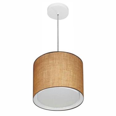 Imagem de Lustre Pendente Cilíndrico Duplo Vivare Md-4284 Cúpula Em Tecido 30x30cm - Bivolt Palha 127/220v