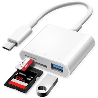Imagem de Leitor de cartão SD USB C para iPhone 15 16/iPad/Mac/Laptop/cartão de memória tipo C para adaptador de câmera para iMac iPad Pro Air Mini MacBook Pro Air Galaxy MicroSD/SD (3 compartimentos para