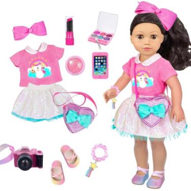 Imagem de Conjunto americano de roupas e acessórios de maquiagem para bonecas de