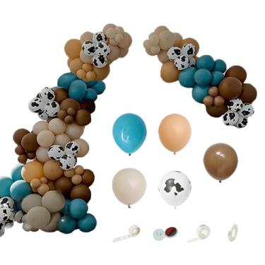 Imagem de MYDECORBL Kit de arco de guirlanda de balão de caubói ocidental, 135 peças de balões com estampa de vaca branco fosco azul aqua para tema de fazenda, chá de bebê, aniversário, casamento, celebração