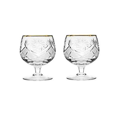 Imagem de Neman Conjunto de 2 copos para snifter de conhaque de cristal de corte russo 325 ml, artigos de vidro vintage à moda antiga (Brandy Snifter c/ ouro)