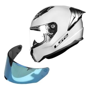 Imagem de Kit Capacete Moto Ls2 FF810 Vigo Branco + Viseira Azul (60)