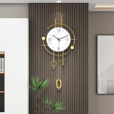 Imagem de YIJIDECOR Relógios de parede para decoração de sala de estar relógio de parede silencioso moderno operado por bateria para cozinha decoração de casa relógios de pêndulo grande dourado decoração de