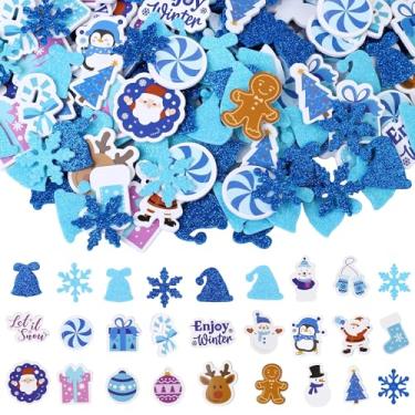 Imagem de Fovths 600 peças de adesivos de espuma de inverno sortidos de floco de neve com glitter de boneco de neve adesivo autoadesivo para invernos moldura de fotos de férias artesanato festa decoração de