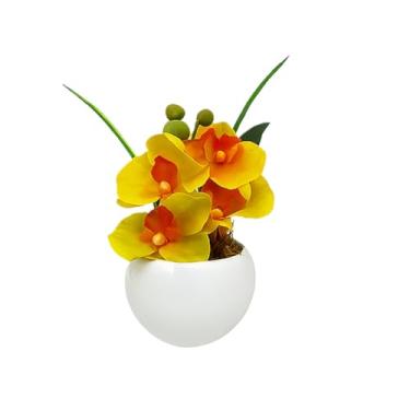 Imagem de Plantas Artificiais Decorativas, Mini Arranjo Orquidea Artificial Enfeite Casa (RED PP AMARELA)