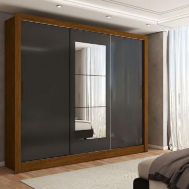 Imagem de Guarda-Roupa Sebastian 3 Portas com Espelho 3 Gavetas Cinamomo/Preto -