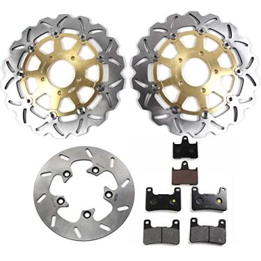 Imagem de Arashi Rotores de disco de freio dianteiro traseiro com pastilhas para Suzuki GSXR 600 750 2004-2005, GSXR 1000 2003-2004, acessórios de substituição de motocicleta dourado