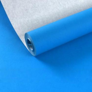 Imagem de ESSMOKO Papel de parede moderno estilo nórdico seda não tecido papel de parede não autoadesivo quarto sala de estar escritório decoração de fundo adesivo azul real 53 * 950 cm