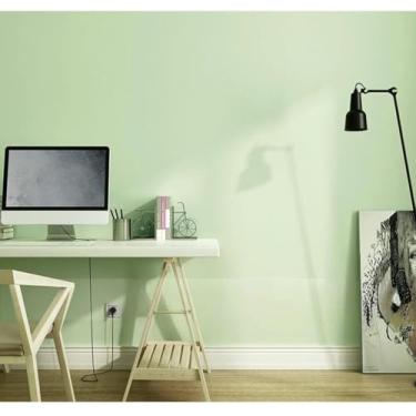 Imagem de ESSMOKO Papel de parede verde claro moderno minimalista sala de estar quarto escritório decoração adesivos material não tecido impermeável papel de parede não autoadesivo verde feijão 53 * 950 cm