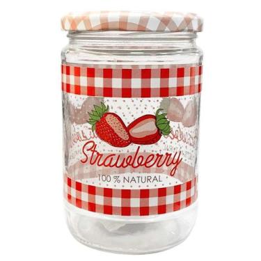 Imagem de Pote de Vidro Decorado com Estampa de Morango com Tampa 660ml - Euroqu