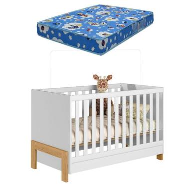 Imagem de Berço Americano Mini Cama Fantasia 4300 Branco Acetinado com Colchão Ortobom  –  Qmovi