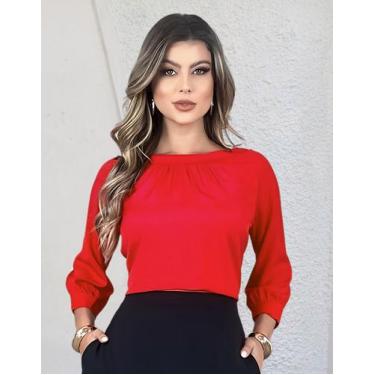 Imagem de Blusa Feminina Elegante Detalhe Franzido Manga Ranglán 3/4 - Katyani M