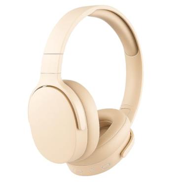 Imagem de Fone de Ouvido Bluetooth 5.3 Headphone On-ear Sem Fio Fone Para Academia e Corridas, com Cancelamento de Ruído Dobrável com microfone Integrado PREMIUM (Bege)