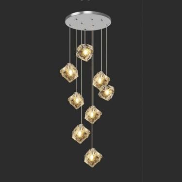 Imagem de Lustre Escada Lustre Longo Luminária Pendente Teto Alto Lustre Redondo para Sala de Jantar Luminária Pendente de Teto Moderno Nórdico para Hall de Entrada Quarto Sala de Estar Cozinha, 8 Luz