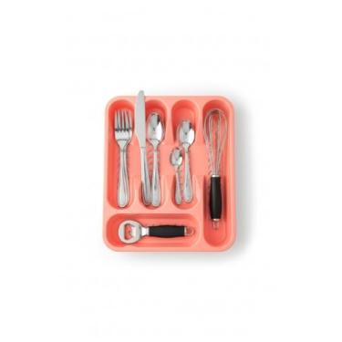 Imagem de Organizador de Talheres para Gaveta, Rosa Plástico, 5 Compartimentos, Suporte para Utensílios de Cozinha, Design Retangular
