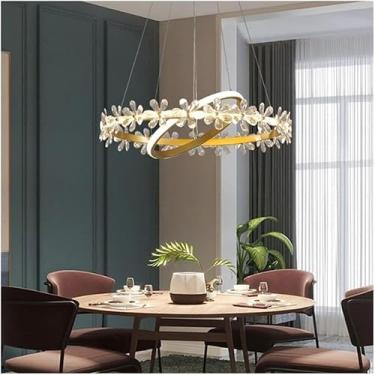 Imagem de Lustre Luminária Moderna Decoração LED Lustre 2 Anéis Cristal Teto Pendurado Luz 40W Escurecimento Flor Lustre Lâmpadas Lustre