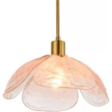 Imagem de Lustre de vidro gradiente flor pétala pingente luz cozinha ilha v-intage água vidro corredor lustre ouro grande lâmpada pendurada nórdico moderno luminária para sala de jantar quarto, rosa