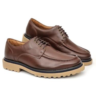 Imagem de Sapato Casual em Couro de Luxo Masculino Derby Oxford Tratorado Estilo Refinado