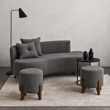 Imagem de Conjunto Sofá Curvo Orgânico + 02 Puff Luna Boucle Cinza - Montanaris 