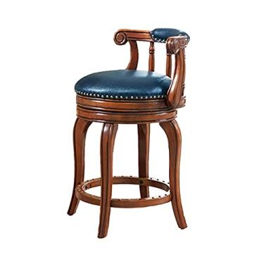 Imagem de UISLA Banqueta de bar para móveis, balcão giratório, cafeteria de café da manhã com assento e encosto acolchoados de couro + pernas de madeira maciça/azul/38 38 68 cm