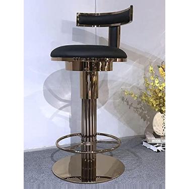 Imagem de WUHUQN Banqueta alta de bar com assento de encosto, banco alto giratório, levantável, pano de veludo de aço inoxidável, fácil de limpar, adequado para balcão de bar 45 x 75 x 102 cm