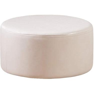 Imagem de Mesa de centro moderna redonda grande de couro sintético decorativo apoio para os pés altura 35 cm para sala de estar quarto - diâmetro branco 90 cm (89 cm)