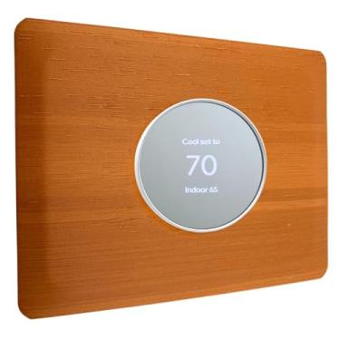 Imagem de Placa de parede retangular de madeira nogueira para termostato Google Nest versão 2020 acabamento de textura