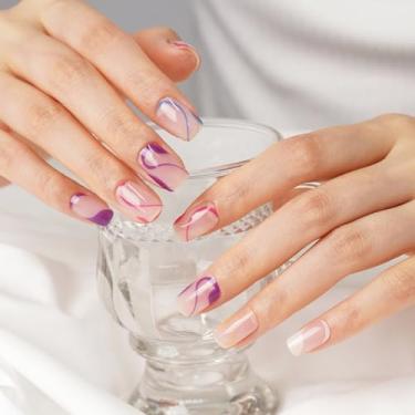 Imagem de DANNI & TONI Tiras de unhas de gel semicuradas rosa azul (Aqua colorido) 28 adesivos