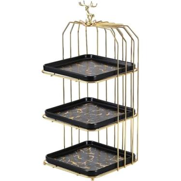 Imagem de Suporte de bolo criativo, multicamadas, suporte de bolo de ferro, suporte de sobremesa, refresco, chá da tarde, suporte de pastelaria, suporte de armazenamento de lanches (camada tripla preta)