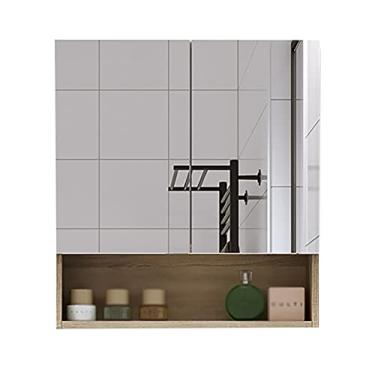 Imagem de Armário de armazenamento de banheiro de madeira montado na parede com prateleira grande, organizador de banheiro para quarto, sala de estar (60 x 65 cm)