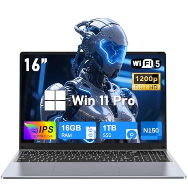 Imagem de NIAKUN Laptop para jogos de 16 polegadas 2025, 16 GB de RAM, SSD de 1 TB, processador N150 (até 3,6 GHz), FHD 1920 x 1200, aberto 180°, retroiluminado, BT4 WIFI5, Windows 11 Pro, bateria de 6000 mAh