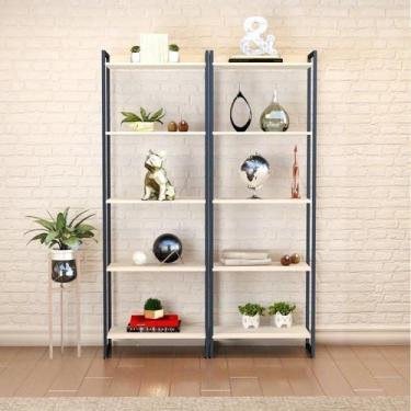 Imagem de Kit 2 Estantes para Livros Altas Industrial Aço 5 Prateleiras 187cmx60