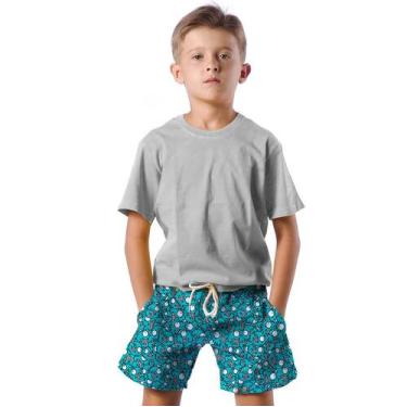 Imagem de Shorts Infantil Bermuda Calção Praia Verão Gato Maluco Azul Arte 207 -