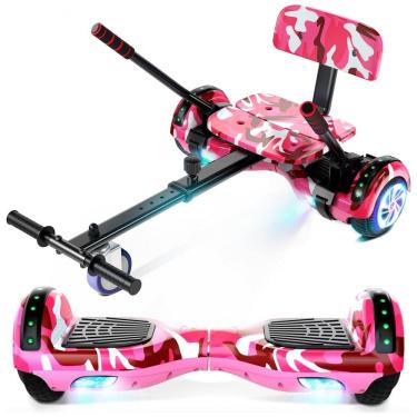 Imagem de Scooter de Equilíbrio com Assento para Crianças e Adultos, 6,5” e 8,5” com Bluetooth, Luzes LED Coloridas e Kart – Camuflado Rosa