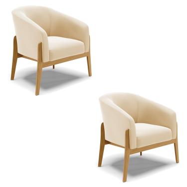Imagem de Poltrona Decorativa Base de Madeira kit 2 Stella Suede Bege D03 - D'Rossi