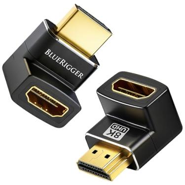 Imagem de BlueRigger Adaptador HDMI 90 e 270 graus (pacote com 2, adaptador HDMI de 90 graus de ângulo reto 8K 60Hz, macho para fêmea, conector de cotovelo angular para cima e para baixo) - Compatível com HDTV