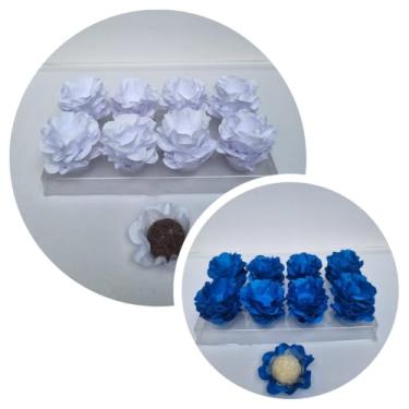 Imagem de Forminhas para Doces, 80 Peças Decorativas em Formato de Flor para Festas, Casamentos e Aniversários (Branco e Azul Royal)
