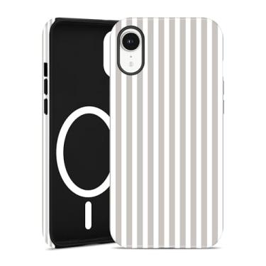 Imagem de Jusy Compatível com MagSafe Capa de telefone listrada para iPhone XR, linda estética magnética macia TPU e capa protetora de policarbonato rígido para mulheres e meninas (fosco) - branco antigo