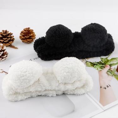 Imagem de Faixa de cabeça antiderrapante com orelhas de urso, spa, para lavar o rosto, maquiagem, cuidados com a pele, faixa de cabelo elástica para cabelo Carol para mulheres e meninas (branco preto)