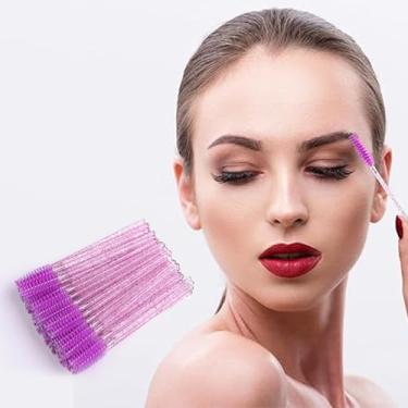 Imagem de Conjunto de pincéis multicoloridos para cílios e sobrancelhas com carretel, pincéis espirais com alça de cristal para extensão de cílios e aplicação de maquiagem, roxo
