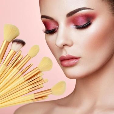 Imagem de Conjunto de pincéis de maquiagem profissionais de 13 peças – Pincéis macios e fofos para base, blush, sombra e contorno